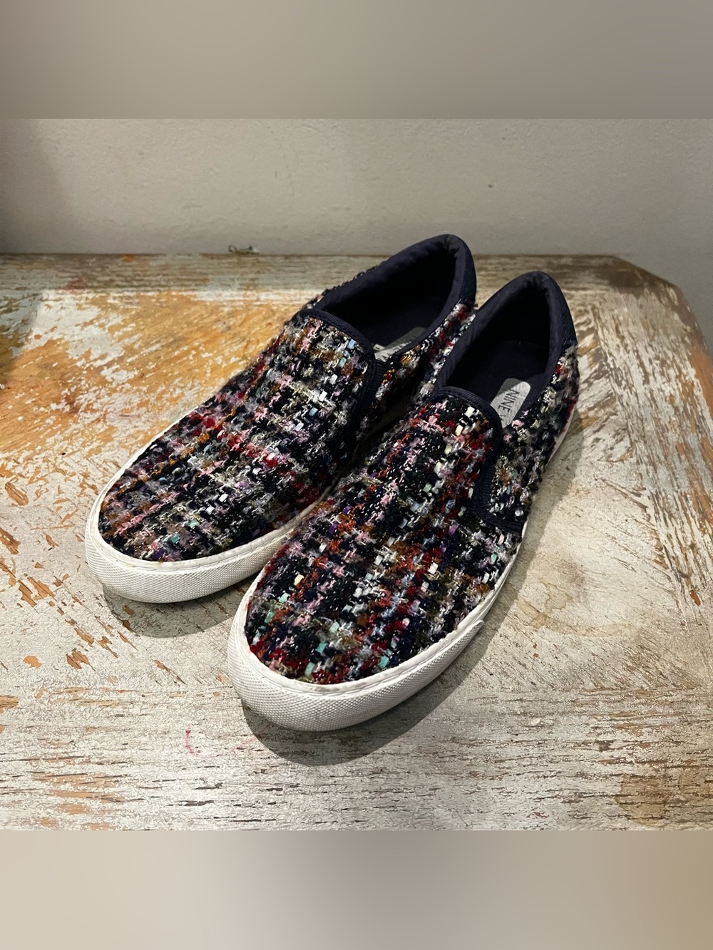 Nine West Multicolor Tweed Slip-On Sneakers‎ Casual Trendy Comfy Check